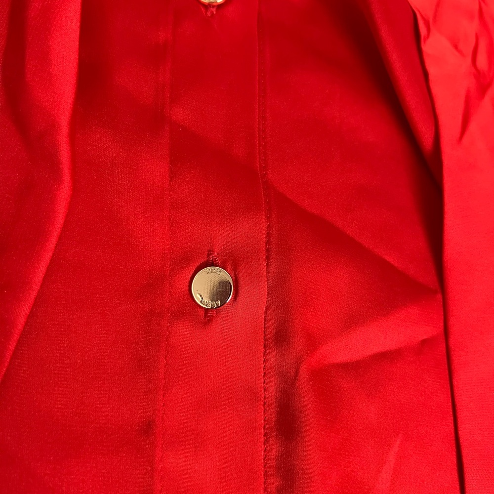 ❄️Nine West Red Satin Blouse Elegant Red Bow-Tie Blouse – Classic Chic - Picture 6 of 8